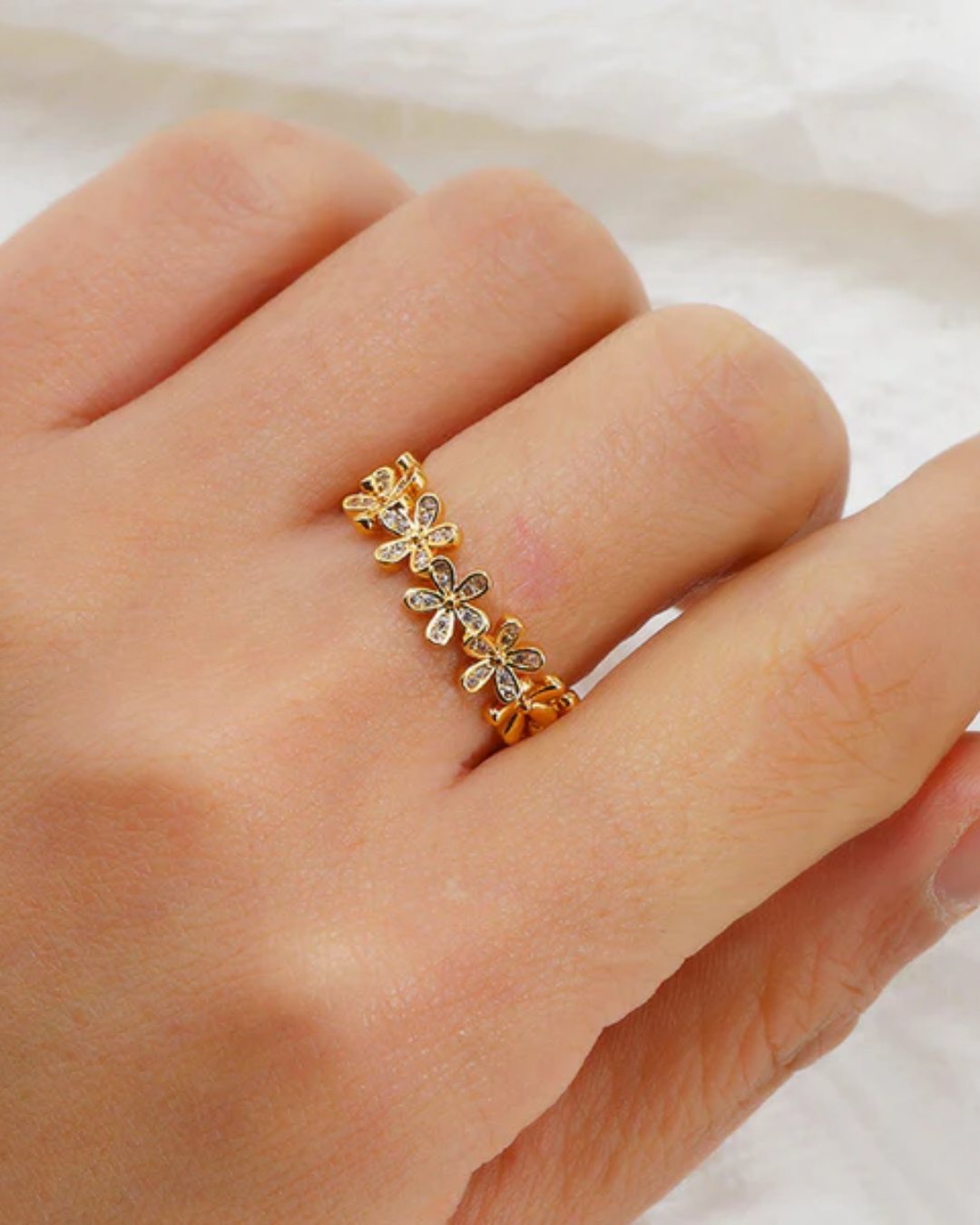 Floral Themed Adjustable Finger Ring