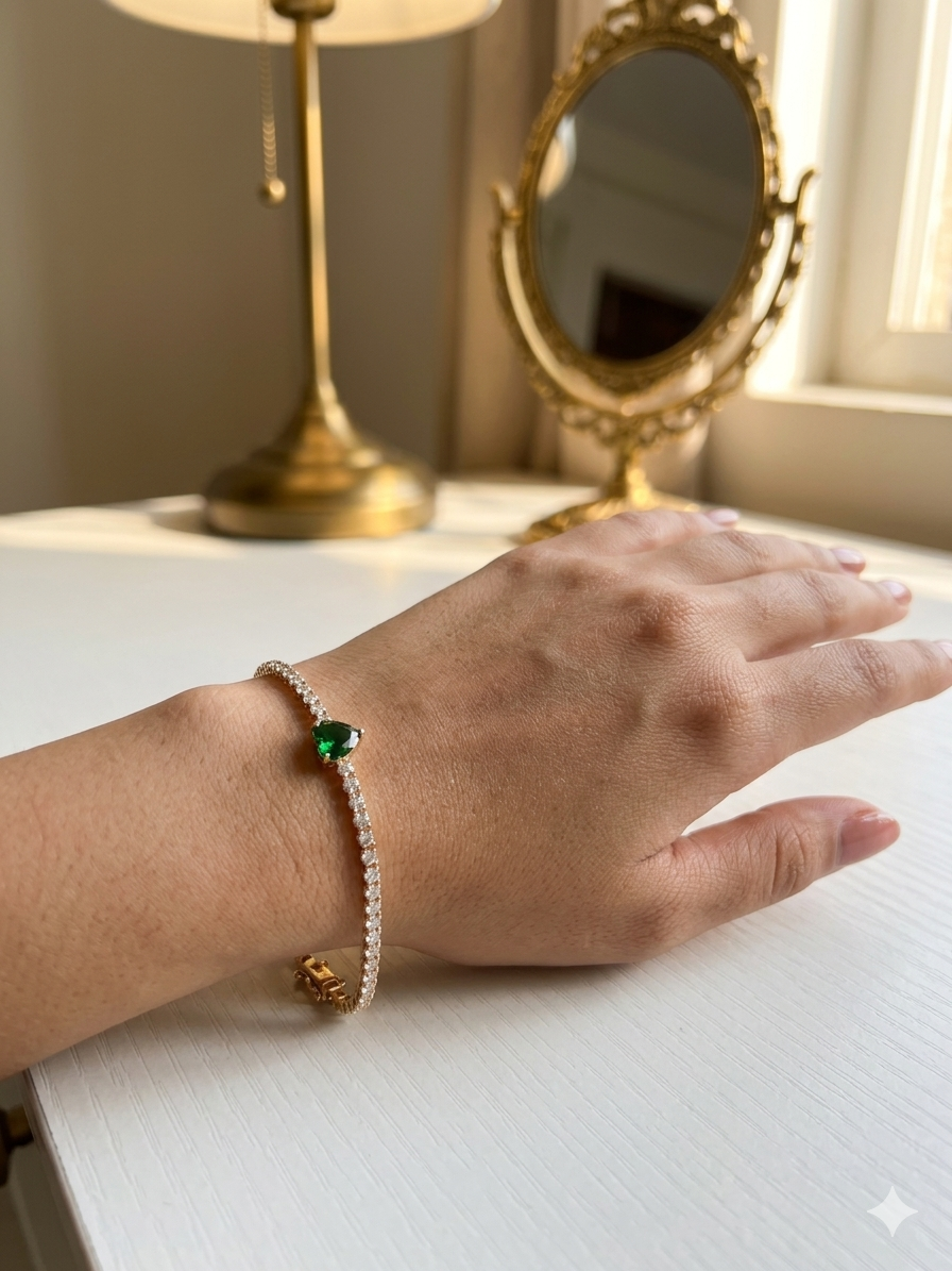 Green Love Tennis Chain Bracelet